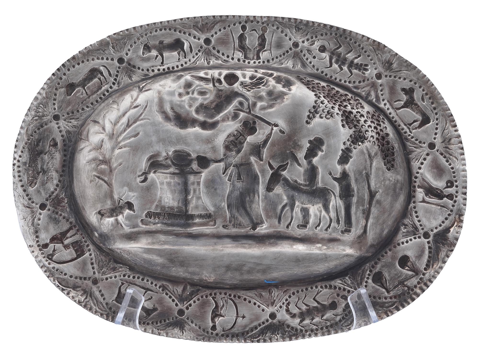 AUSTRIAN JUDAICA BINDING OF ISAAC SILVER TRAY PIC-1